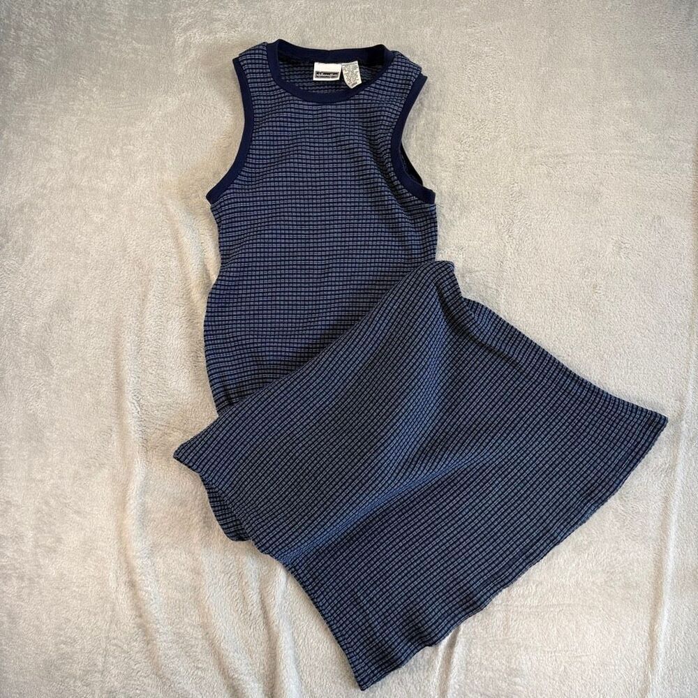 Vintage Xhilaration Y2K Rib Knit Navy Striped Maxi Dress Size Large  A